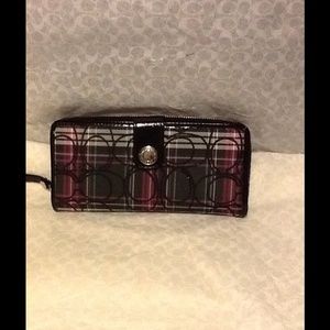 Coach Signature Stripe Tartan Zip Accordion Wallet