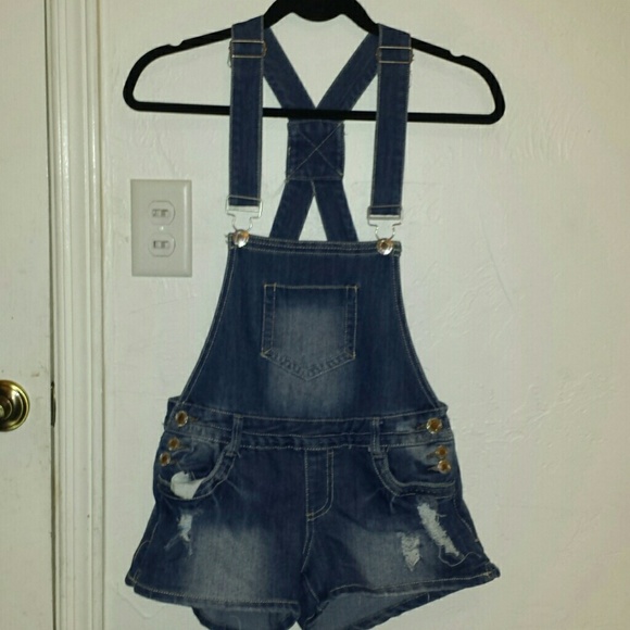Blue denim overalls