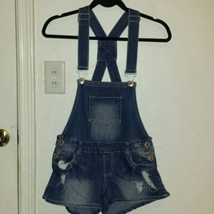 Blue denim overalls