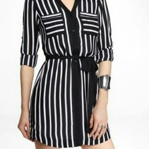 Express portofino black and white striped dress