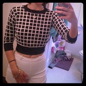 Checkered navy & white crop top sweater