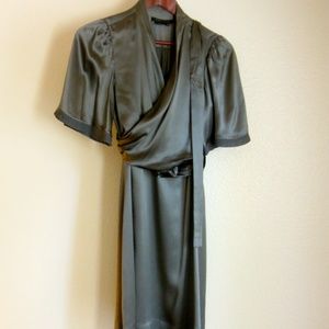 BCBG MaxAzria 70's style Pewter Silk Wrap Dress