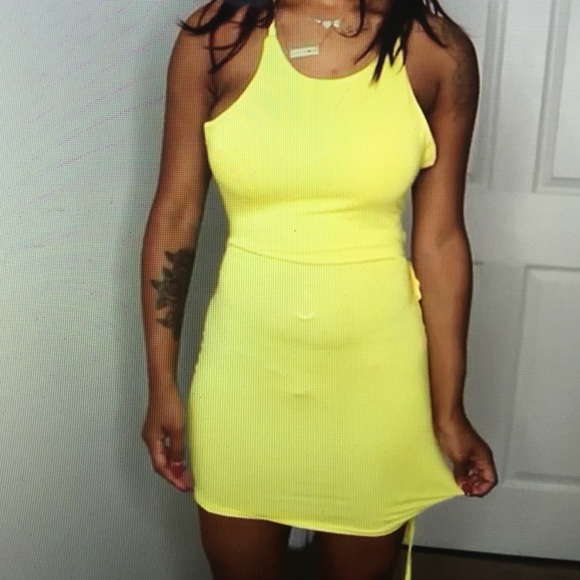 Yellow body con dress