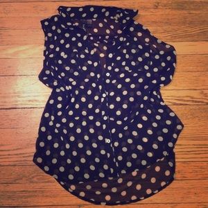Polka dot sheer sleeveless button down