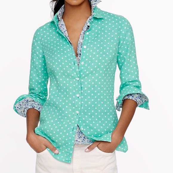 J. Crew Tops - J. Crew Perfect Shirt in Linen Dot