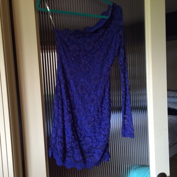 Royal blue lace off the shoulder dress