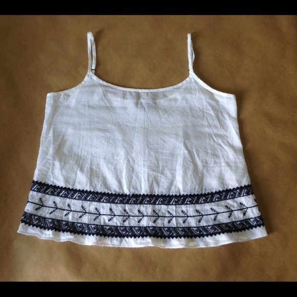 White Tank Top with Navy Design at Bottom