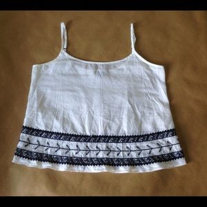 White Tank Top with Navy Design at Bottom