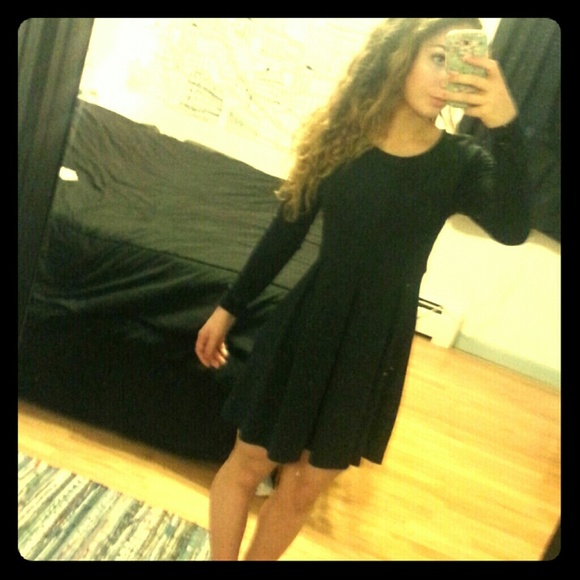 Black long-sleeve fit & flare dress with lace