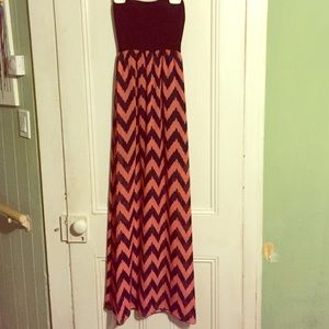 Strapless chevron maxi dress
