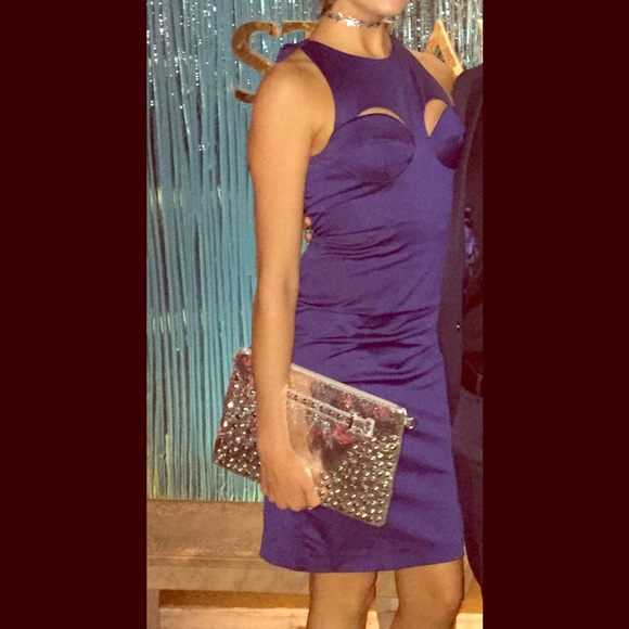 Navy knee length tight backless dress