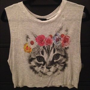 Cropped Flower Crown Cat Top