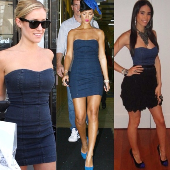 CHARLEY 5.0 Strapless Denim Ruffle Dress
