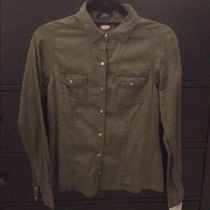 Army Green Button-Up with Gold Buttons