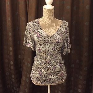 CAbi Blue Floral Soft Flutter Tee Top