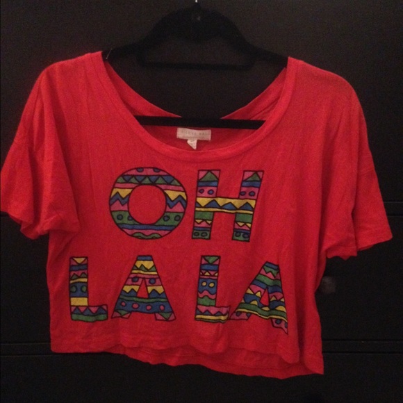 Cropped, Red, Tribal Design Top
