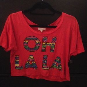 Cropped, Red, Tribal Design Top