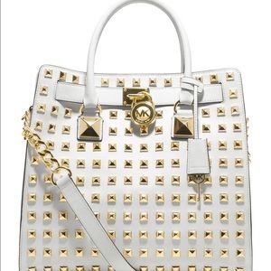 Michael Kors Studded Hamilton Tote Bag Optic White