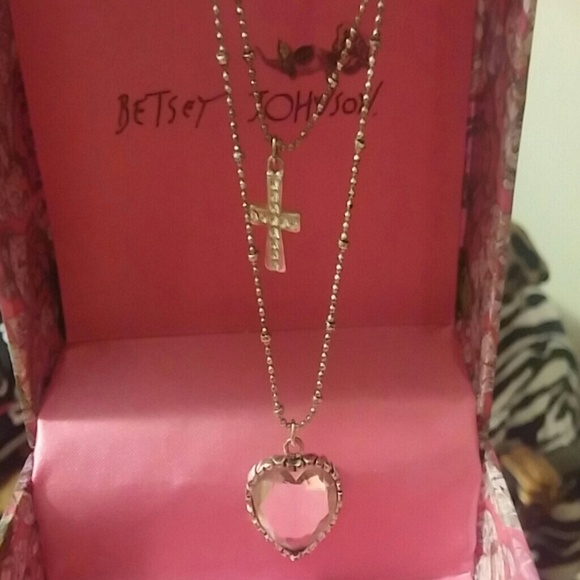 Betsey Johnson doubled necklace heart and Cross