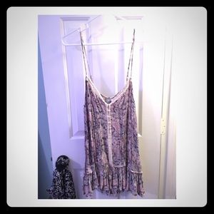 Floral print tank with lace detail