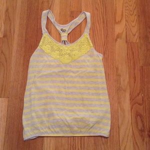 Yellow and grey striped racer tank.