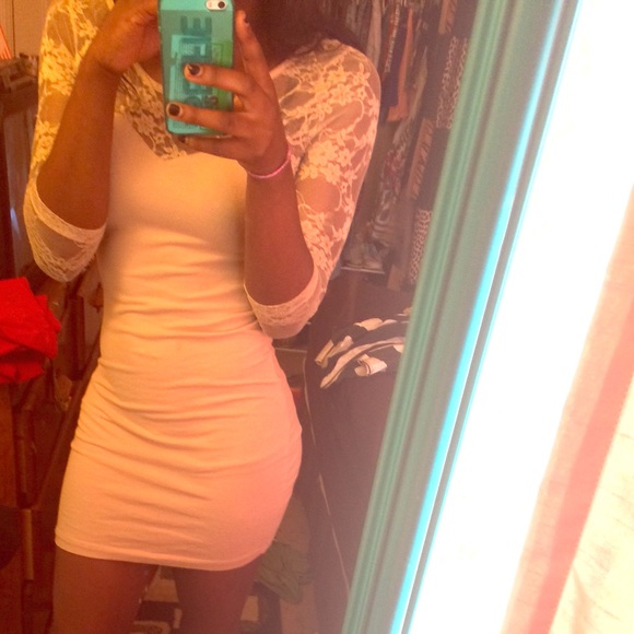 laced creme body con dress