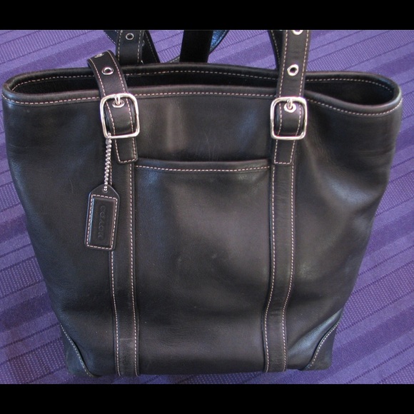 COACH  black leather tote bag.