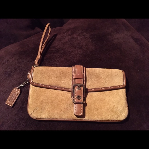 Suede coach wristlet
