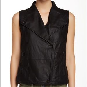Vince leather draped vest in black