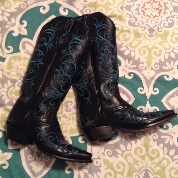 Black and Turquoise Tony Lama boots