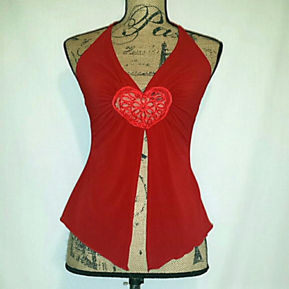 Venus red heart split front halter top