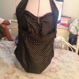 Black and gold polkadot swimsuit