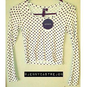 Polka Dot Long Sleeve Crop Top