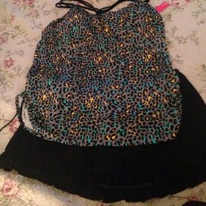 2piece bathing suit Aqua and black Cheetah print