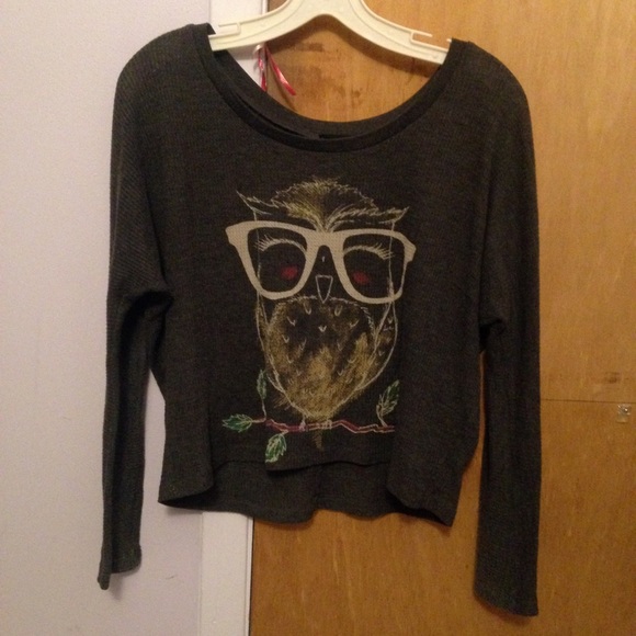Owl Cropped Long Sleeve Shirt