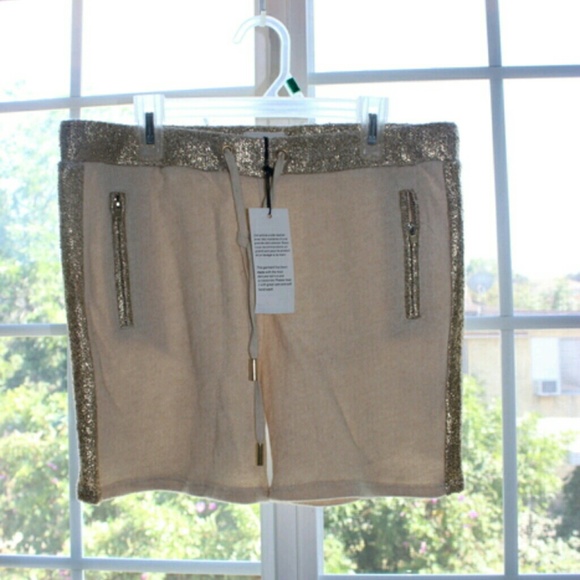 NWT Belair Gold Shimmer Stripe Beige Shorts