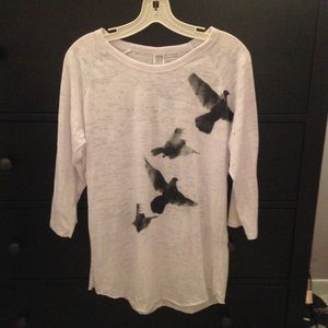 White with Black Bird Designs Top