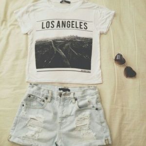 Los Angles Crop Top, Ripped Shorts (Sunglasses)