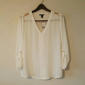 **SOLD** New White Top with Gold Accents