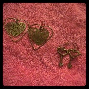 {Gold Heart & Key Earrings}
