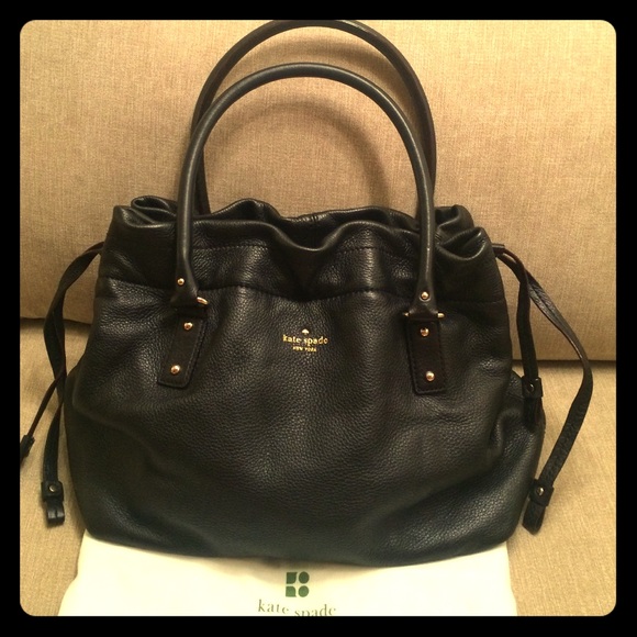 Kate Spade Black Leather Drawstring Handbag Purse