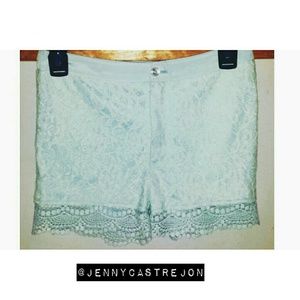 High Rise Shorts w/ hand woven light blue pattern
