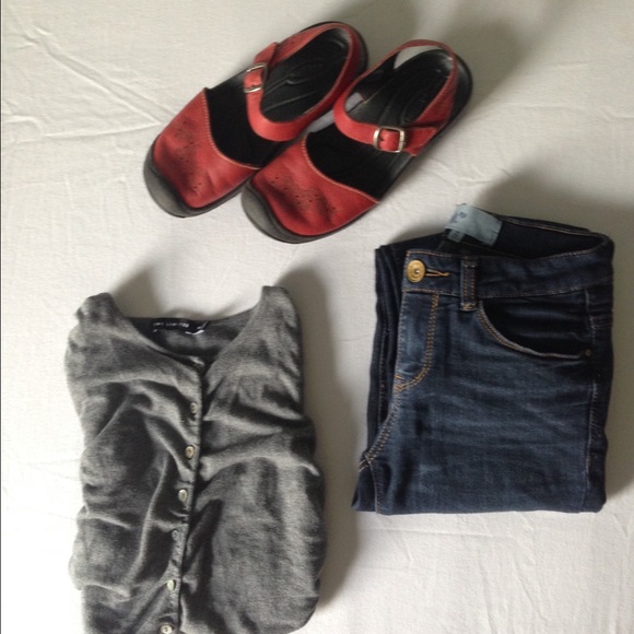 Red Leather Keens with Detailing Near Toes