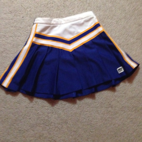 Blue, white, and yellow cheer skirt