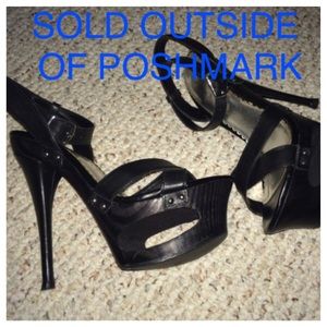 Bebe Gaby Leather Wood Cutout Platform Heels