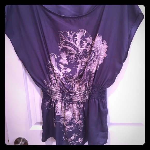 Blue floral print blouse