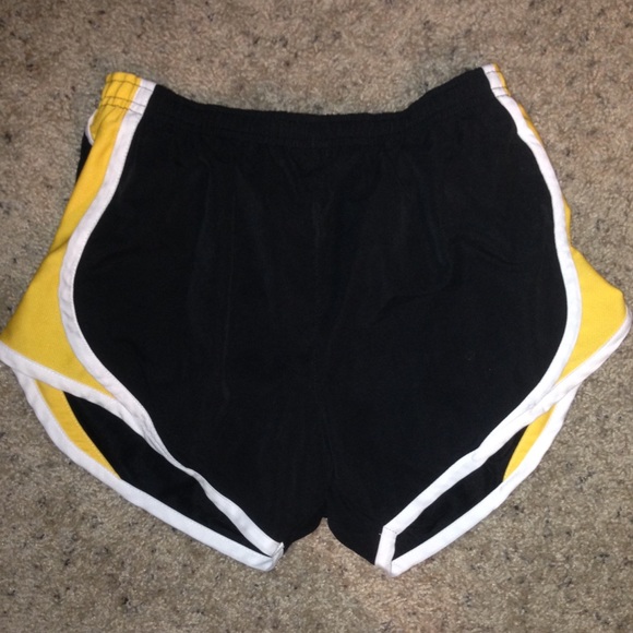 Black + yellow running shorts