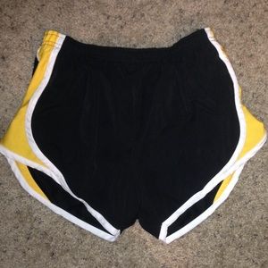 Black + yellow running shorts