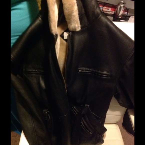 Black faux fur leather jacket