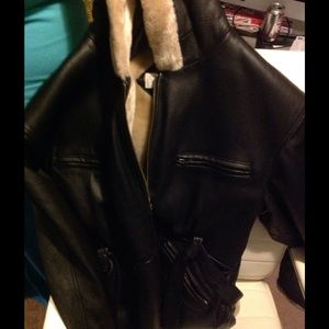 Black faux fur leather jacket